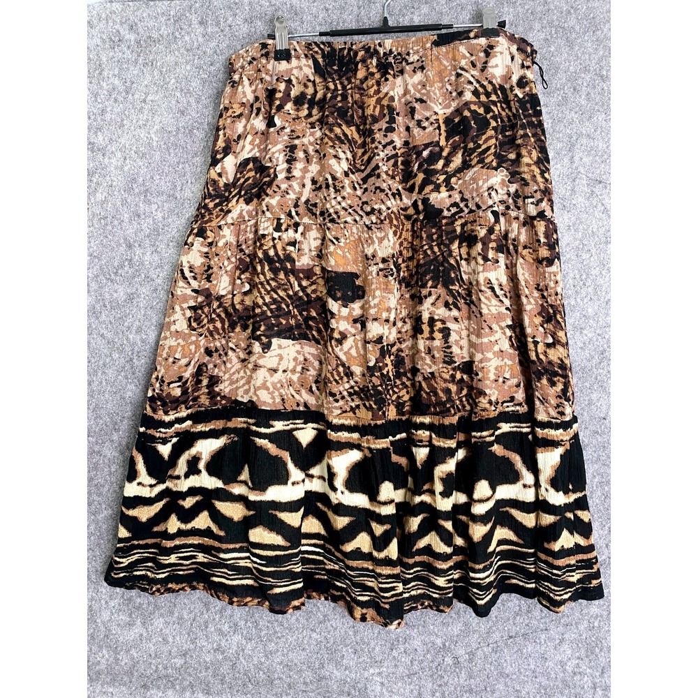 Laura Scott Large Brown Black Tribal Print‎ Maxi Circle Gypsi Pull-On Skirt Fall